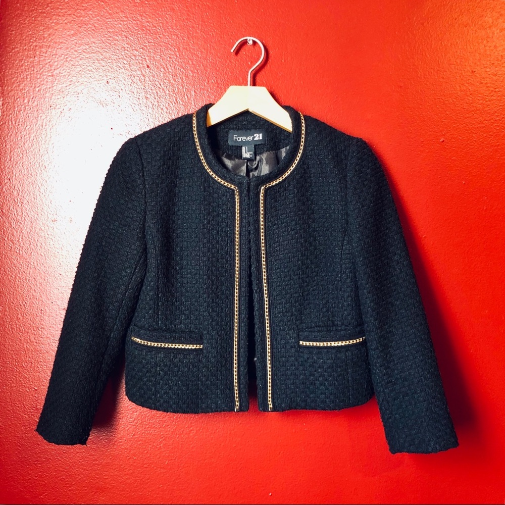 Forever 21 Tweed Gold Chain Trim Crop Jacket SZ S